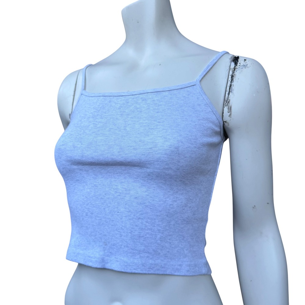 Harlow Gray Ribbed Cotton Camisole Tank Top 90s Minimalist Y2K Small